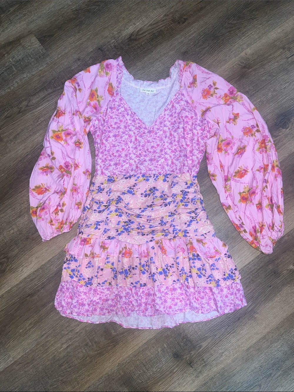 For Love Bell Pink Floral Tiered Dress with Puff Sleeves
